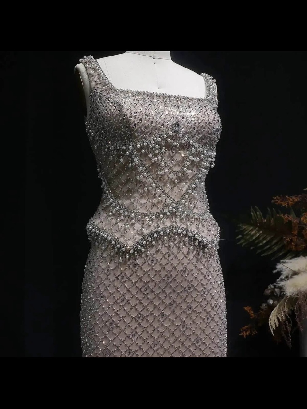 Embellished Beaded Sheath Dress in Light Pink